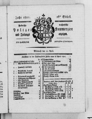 16tes Stück, Ausgabe vom 22. April 1801