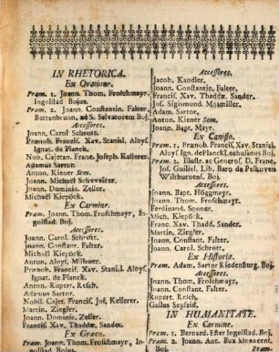 Nomina litteratorum, qui in Electorali et Academico Gymnasio Ingolstadiensi Soc. Jesu ... vel praemiis donati sunt, vel proxime accesserunt, nec non eorum, qui intra annum ... doctrina eminuerunt. 1738