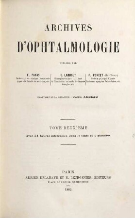 Archives d'ophtalmologie. 2. 1882