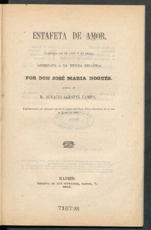 Estafeta de amor : zarzuela en un acto y en prosa