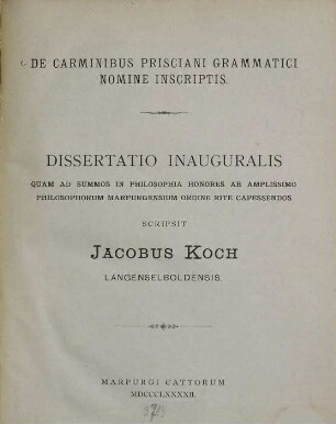 De carminibus Prisciani grammatici nomine inscriptis