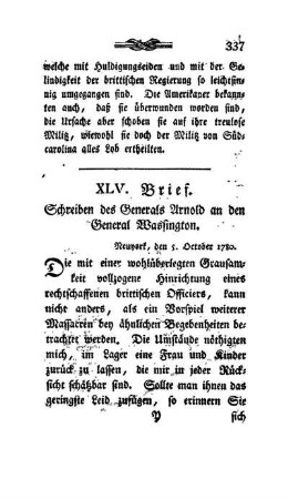 XLV. Brief - Schreiben des Generals Arnold an den General Wassington
