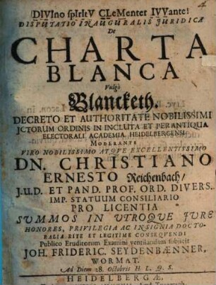 Disp. inaug. iur. de charta blanca, vulgo Blancketh