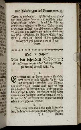 Das IV. Kapitel. Von den besondern Zufaellen und Krankheiten, worinn das driburger Wasser dienlich oder schaedlich sey