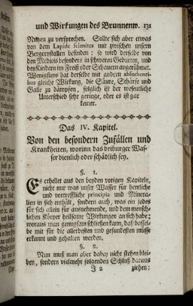 Das IV. Kapitel. Von den besondern Zufaellen und Krankheiten, worinn das driburger Wasser dienlich oder schaedlich sey