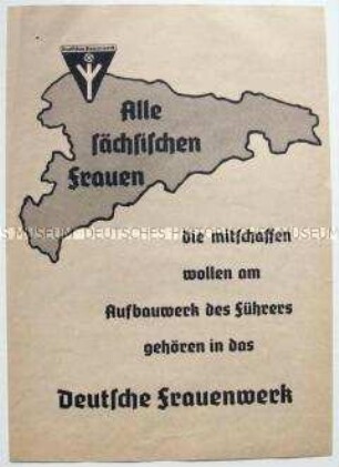 Illustriertes Faltblatt des Deutschen Frauenwerkes mit Vordruck einer Aufnahme-Erklärung