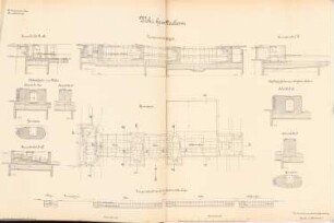 Kanalisierung der Oder Schleuse, Groß-Döbern: Wehr, Pfeiler: Ansicht, Grundriss, Schnitte 1:250, 1:100