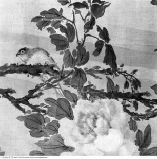 Kakemono mit Pfingstrose und Spatz