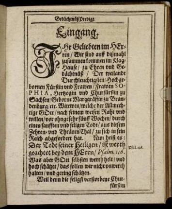 Gedächtnüß Predigt.