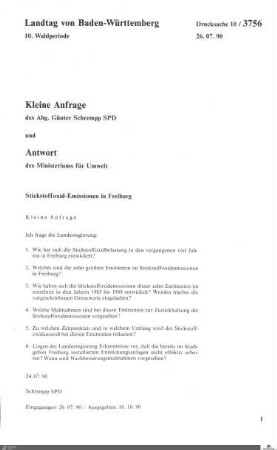 Anfrage der SPD: Stickstoff-Emissionen