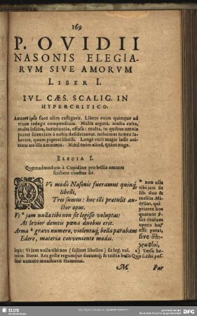 P. Ovidii Nasonis Elegiarum Sive Amorum Liber I.