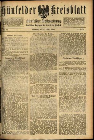 Ausgabe vom Mittwoch, den 15. März 1922.