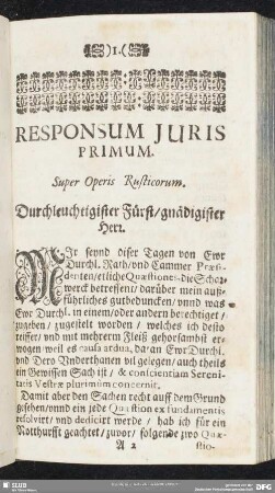 Responsum Iuris Primum. Super Operis Rusticorum
