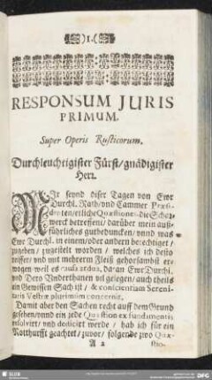 Responsum Iuris Primum. Super Operis Rusticorum