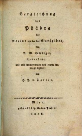 Vergleichung der Phädra des Racine mit der des Euripides
