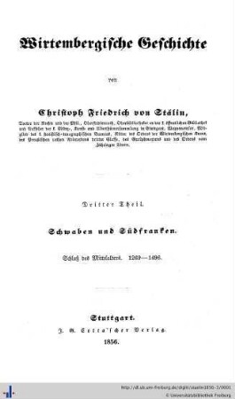 Schwaben und Südfranken : Schluss des Mittelalters, 1269 - 1496: Wirtembergische Geschichte