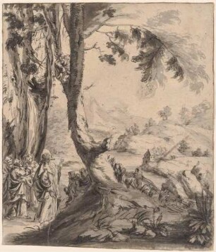 Zacchaeus empfängt Christus (nach M. Küsel, Icones Biblicae..., Augsburg 1679, Novi Testamenti, Taf. 47)
