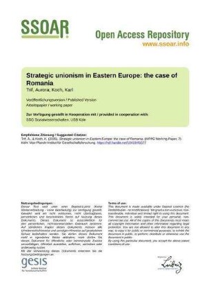 Strategic unionism in Eastern Europe: the case of Romania