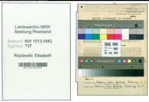 Entnazifizierung Elisabeth Ridzewski , geb. 03.09.1921 ()