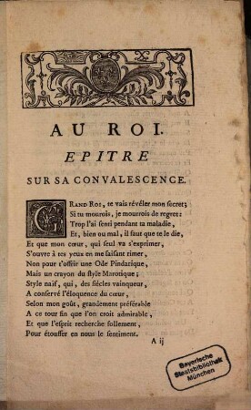 Au Roi. Epitre Sur Sa Convalescence