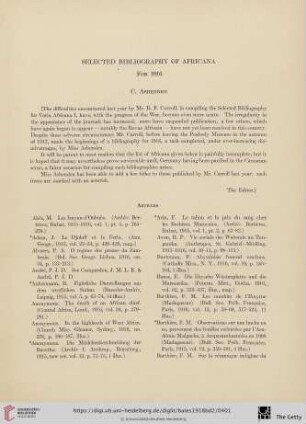 Selected Bibliography of Africana for 1916