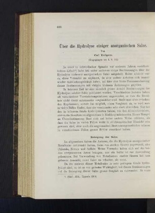Über die Hydrolyse einiger anorganischen Salze.