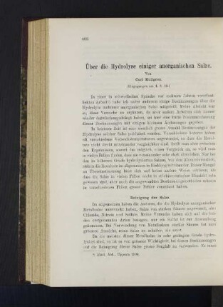 Über die Hydrolyse einiger anorganischen Salze.