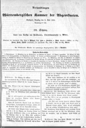 171. Sitzung, Stuttgart, 8.7.1865