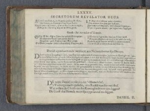 LXXXV. Secretorum revelator Deus. Godt the revealer of secrets. Daniel openbaert ende verklaert aen Nebucadnezar sijn Droom.