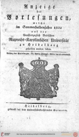 Sommersemester 1822