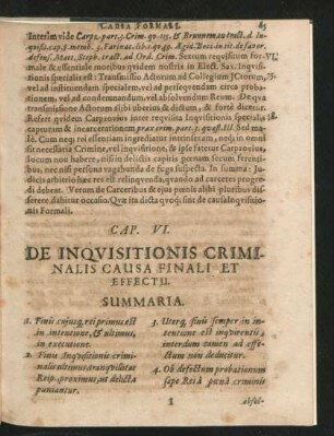 Cap. VI. De Inquisitionis Criminalis Causa Finali Et Effectu.