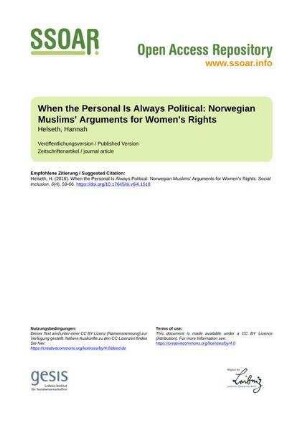 When the Personal Is Always Political: Norwegian Muslims' Arguments for Women's Rights