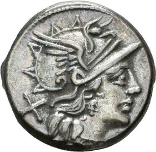 Denar des L. Saufeius mit Darstellung der Victoria in einer Biga