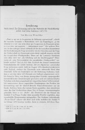 Erwiderung : Noch einmal: Zur Zielsetzung und zu den Methoden der Nordschleswigpolitik Graf Julius Andrássys (1871/79)