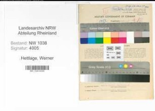 Entnazifizierung Werner Hettlage , geb. 03.05.1904 (Bankbeamter)