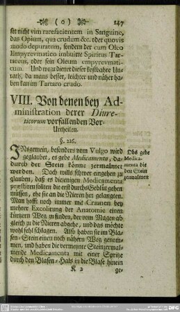 VIII. Von denen bey der Administration der Diureticorum vorfallenden Vor-Urtheilen