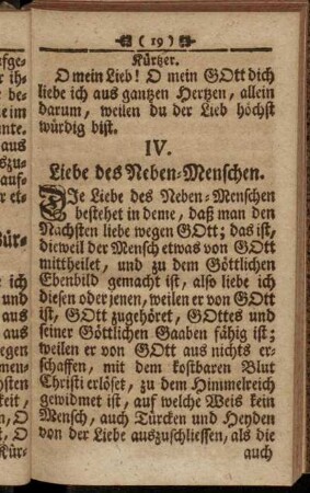 IV. Liebe des Neben-Menschen.