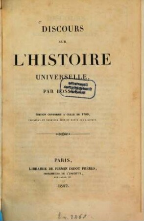 Discours sur l'histoire universelle