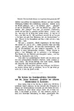 Die Reform des fremdsprachlichen Unterrichts von Dr. Julius Bierbaum, Professor der höheren Mädchenschule in Karlsruhe
