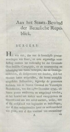 Aan het Staats-Bewind der Bataafsche Republiek
