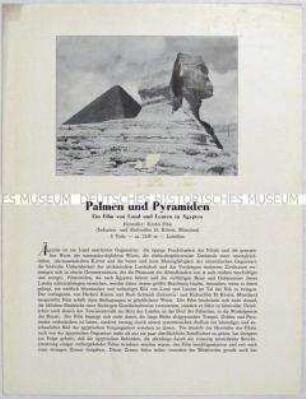 Filmprogramm zu dem deutschen Dokumentarfilm "Palmen und Pyramiden"