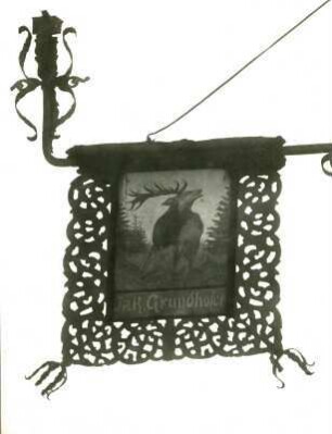 Wirtshausschild "Zum Hirsch", Schmiedeeisen. Detail zu FIg2 74