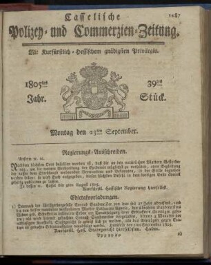 39tes Stueck, Montag den 23ten September 1805