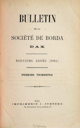 Bulletin de la Société de Borda. 9. 1884