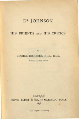 Doctor Johnson, his friends and his critics