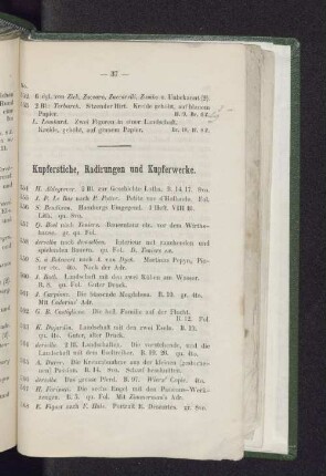 Kupferstiche, Radirungen und Kupferwerke.