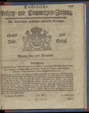 52tes Stueck, Montag den 23ten December 1805