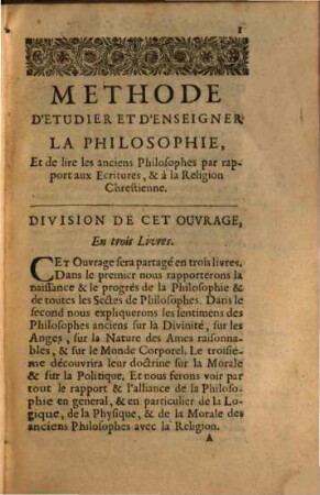 La méthode d'etudier et d'enseigner la philosophie par rapport à la religion chrestienne