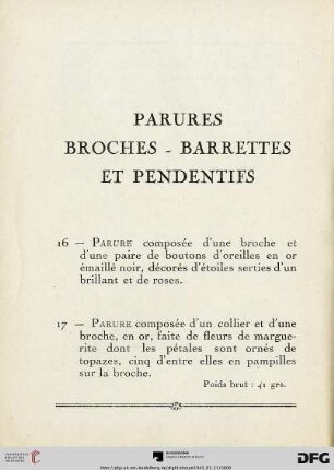 Parures Broches - Barrettes Et Pendentifs (Nr.16-29)