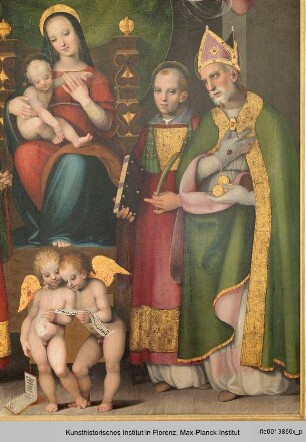Thronende Madonna mit den Heiligen Sebastian, Stephanus, Laurentius, Nikolaus und Engeln